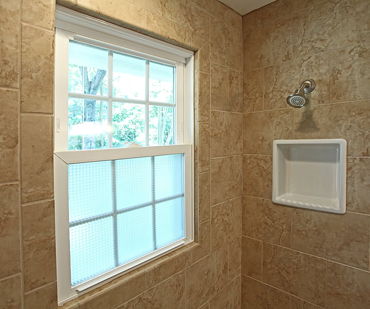shower tiled window recessed shampoo niche